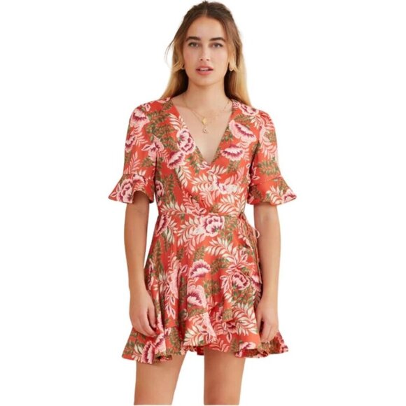Finders Keepers Dresses & Skirts - Finders Keepers Songbird Wrap Dress Orange Floral Print Size Medium